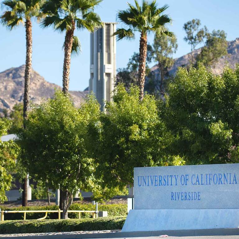 UCR campus entrances with the University concrete signage.